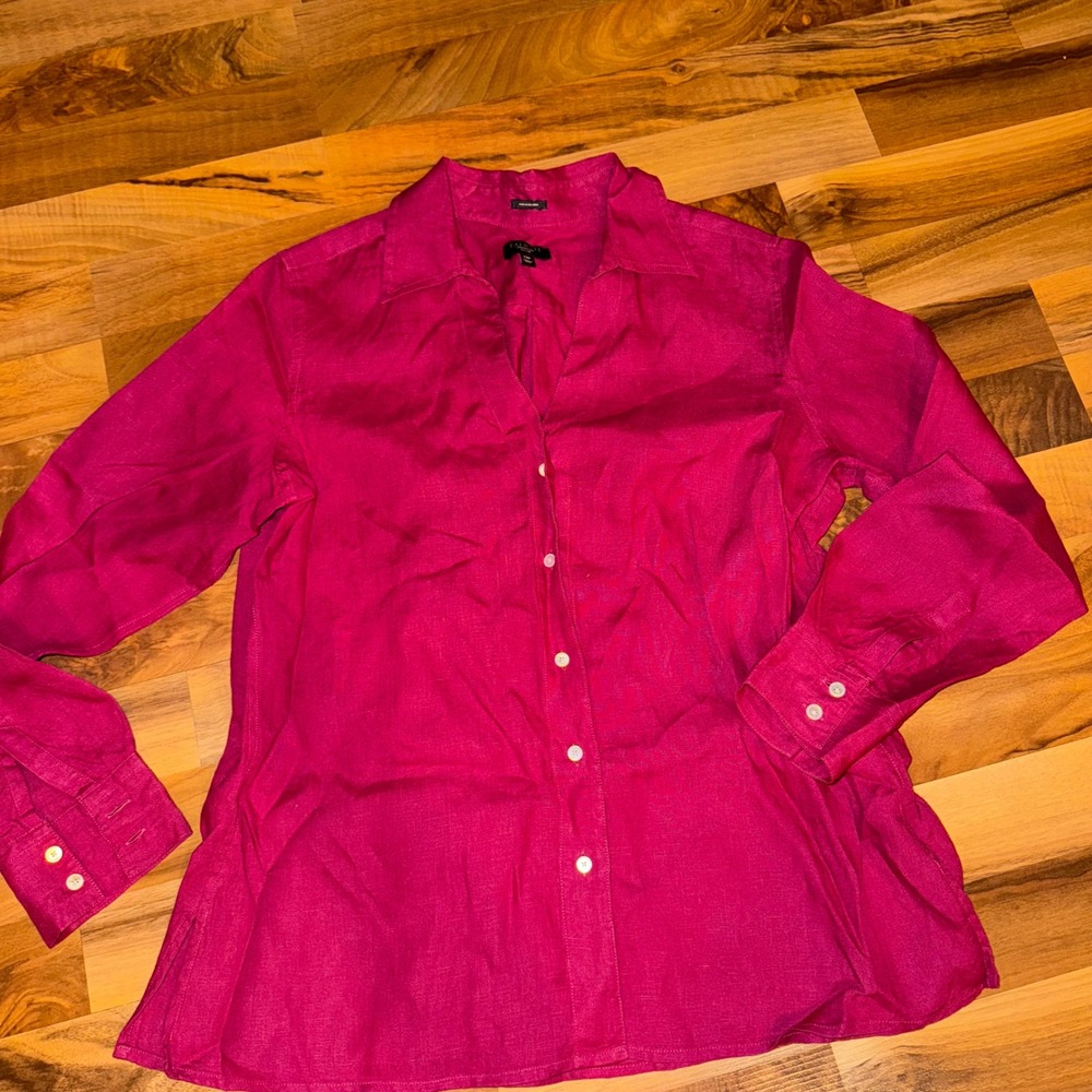 Talbots‎ Petites maroon Linen Button Down Shirt Collared Long Sleeve 12P resort